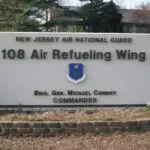 A sign for the 1 0 8 air refueling wing.