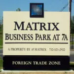 A sign for matrix business park at 7 a.